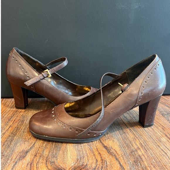 Etienne Aigner Brown Leather Eyelet Detail Nadine Mary Jane 8.5 - Picture 5 of 15